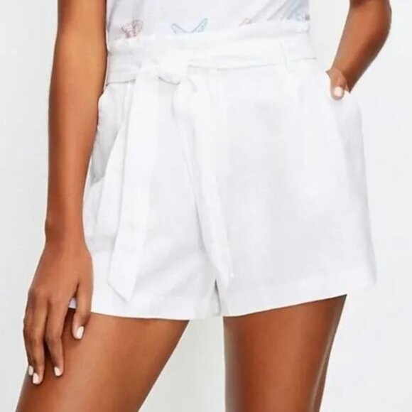 NWT Loft Women's Small Linen Viscose Blend Paperbag Waist Shorts White Flaw - Picture 1 of 7